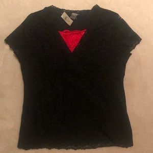 Ann Taylor Black Lace V-Neck Blouse